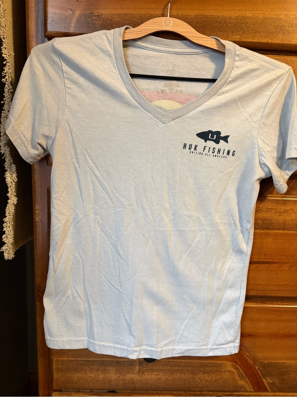 Huk Light Blue V-Neck Short Sleeve Fishing Tee
